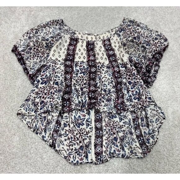 Free People Blouse Women’s Multicolored Floral Short Sleeve Size XS - Picture 8 of 8